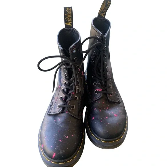 DR. MARTENS Black & Pink Combat Boots - Size 7 - Picture 3 of 8